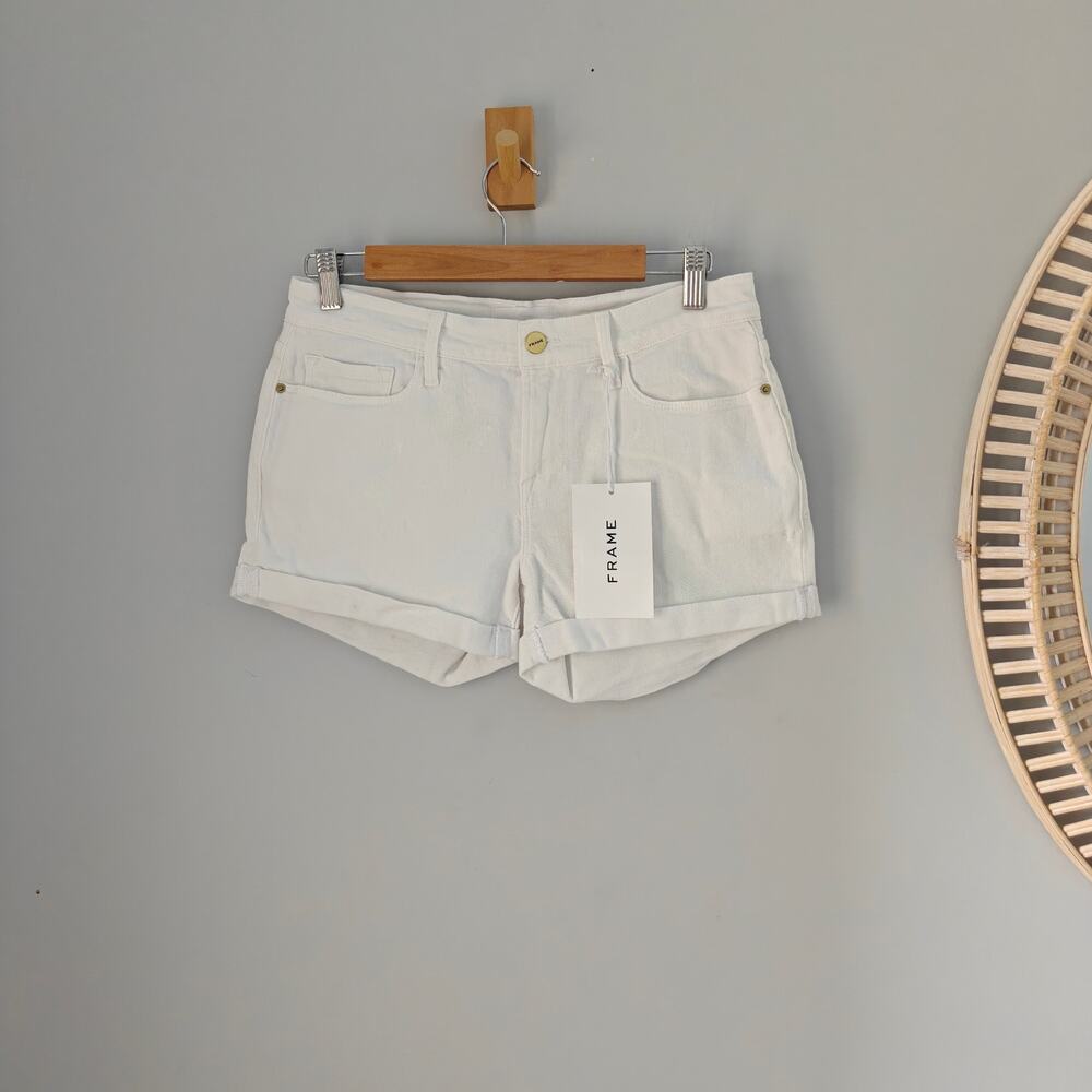 NWT FRAME Le Cut Off Cuffed Denim Shorts Blanc White Size 28 $179